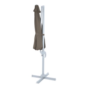 Geschlossener Axi Ampelschirm Marisol, Ø 300 cm, weiß/taupe mit Kreuzfuß.