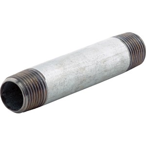 Graues Temperguss-Fitting, 21 mm (R 1/2) x 100 mm, mit Außengewinde für verzinkte Rohre.