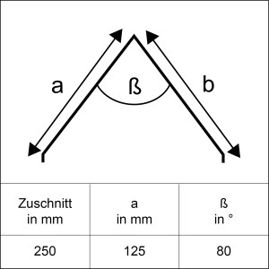 Skizze Firstblech Alu Natur Zuschnitt 250 mm x 1 m mit Maßen