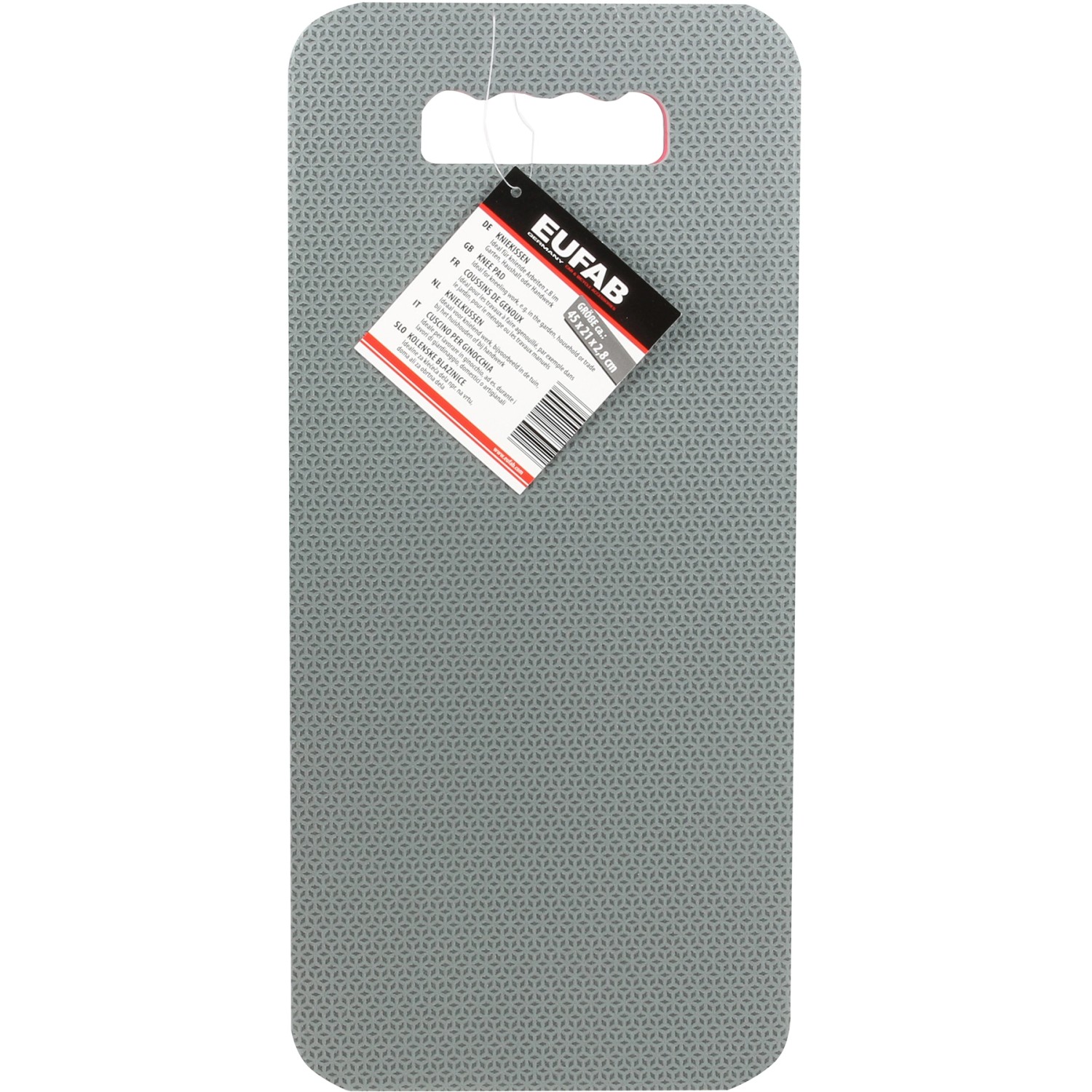 Graues Eufab Kniekissen (45x21x2,8cm) aus EVA-Schaumstoff mit Tragegriff für Garten, Haushalt & Werkstatt.