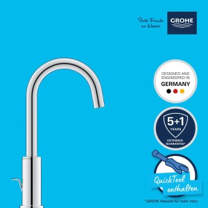 Grohe QuickFix Waschtischarmatur Start L-Size mit Zugstange, Chrom, hoher Auslauf.