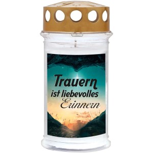 Motiv-Grablicht mit Trauer-Aufdruck, Brenndauer 5 Tage, wetterfest.