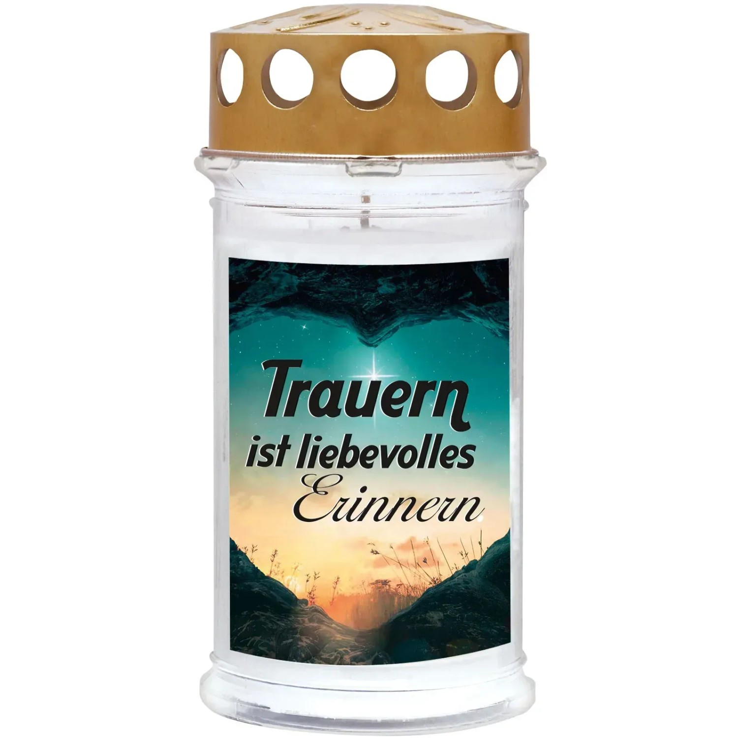 Motiv-Grablicht mit Trauer-Aufdruck, Brenndauer 5 Tage, wetterfest.