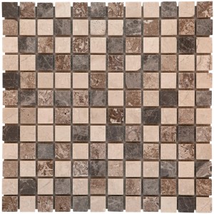 Mosaikmatte Naturstein Kronos Multicolor, 30x30 cm. Quadratische Mosaikfliesen in Beige-, Braun- und Grautönen.