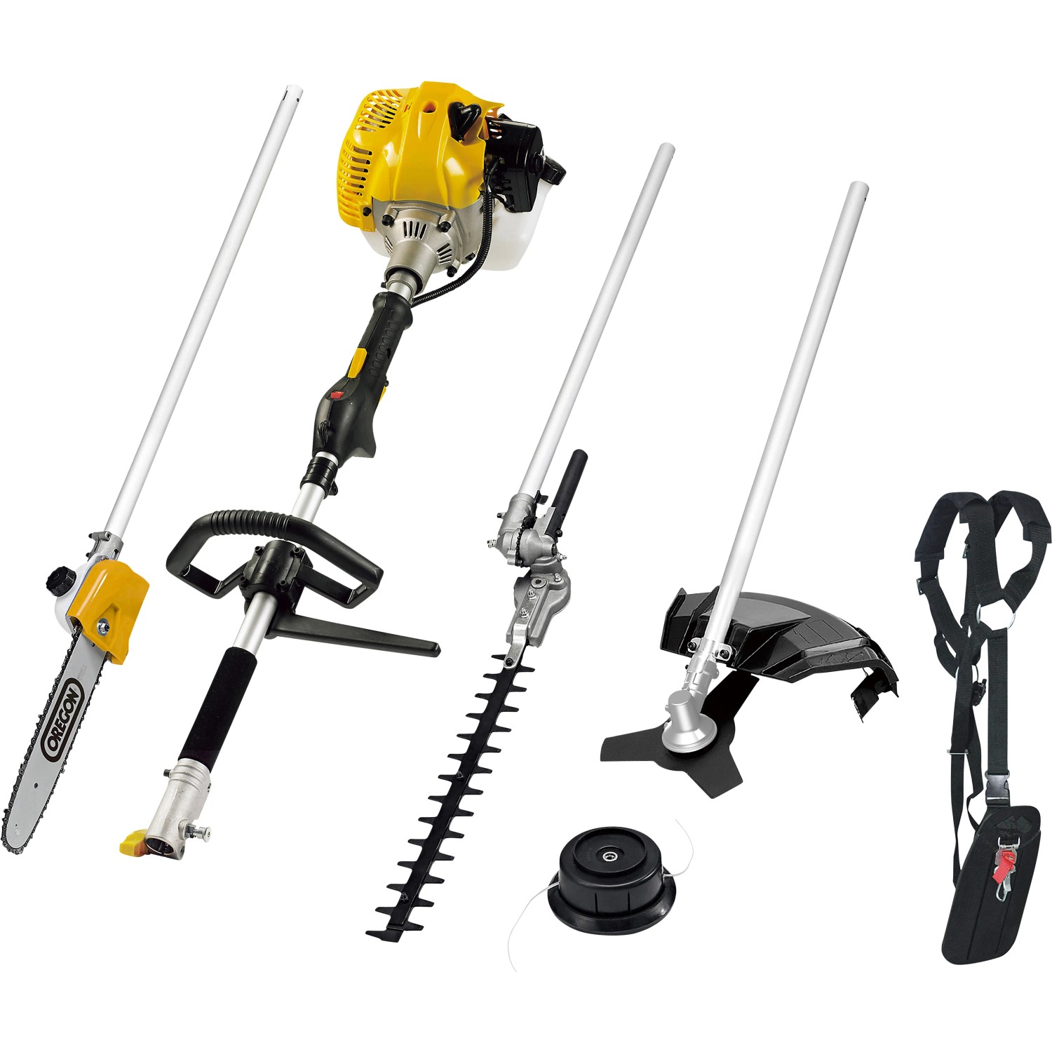 Texas Multi-Maschine BCU33M 4 in 1 Set mit Kettensäge, Heckenschere, Trimmer und Tragegurt.