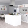 Respekta Premium Inselküche, 280 cm, Weiß Hochglanz mit Kochinsel und Elektrogeräten.
