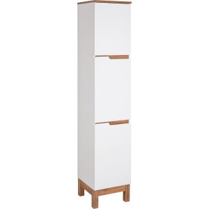 Weißer baliv Hochschrank BM-6620 mit Holzelementen, Teil eines Badmöbel-Sets.