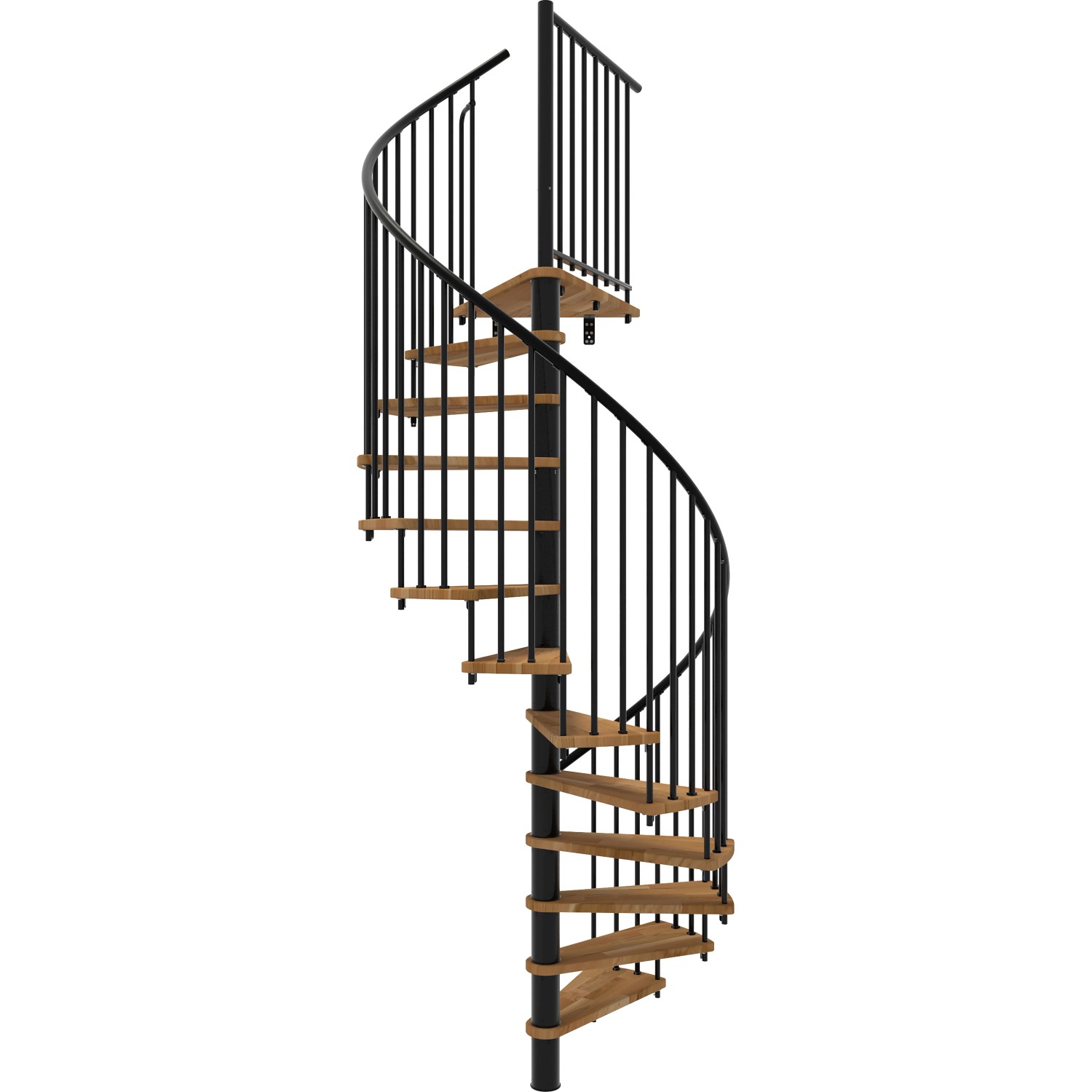 Minka Spindeltreppe Spiral Smart, Eiche/Schwarz, Ø120cm, für Geschosshöhe bis 305,5cm.
