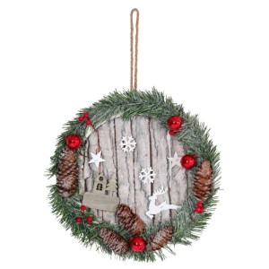 MCW Türkranz M19, festlicher Weihnachtskranz mit Zapfen, Kugeln und Holzfiguren.