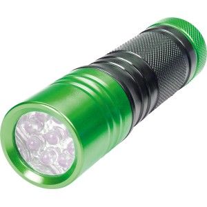 Grüne LED-Handtaschenlampe Smartline aus Aluminium, ideal für unterwegs.