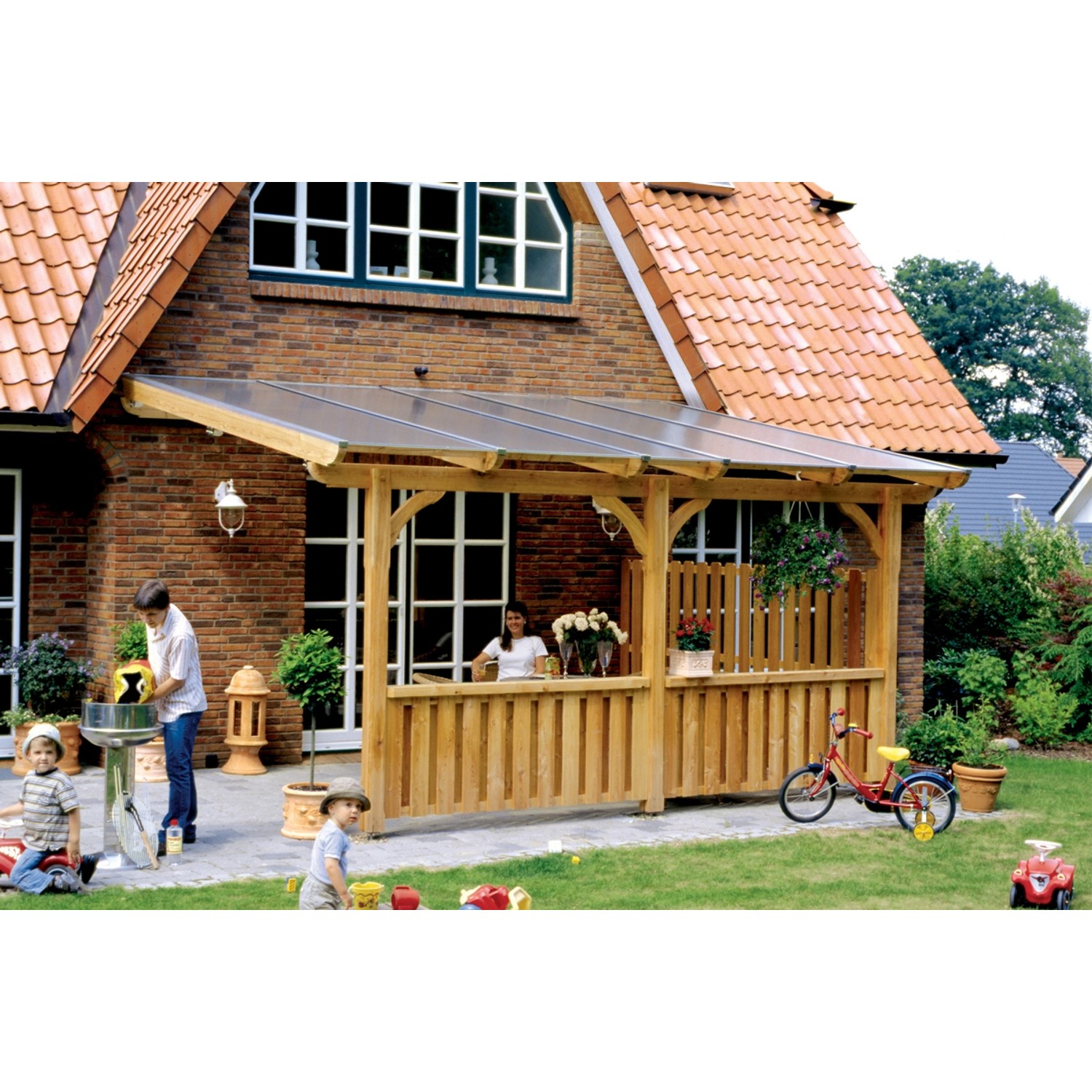 Skan Holz Seitenwand Deckelschalung, 255x160 cm, Douglasie Nussbaum, für Terrassenüberdachung.