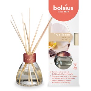 Bolsius Duftstäbchen True Scents Vanille, 45ml, mit Stäbchen in Glasflasche.