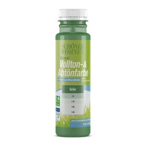 Schöner Wohnen Mineral Vollton- & Abtönfarbe Grün, 250ml Flasche.