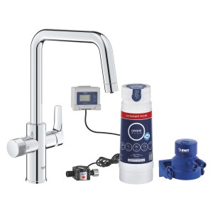 Grohe Blue Pure Start Küchenarmatur-Kit mit UltraSafe Filter in Silber.