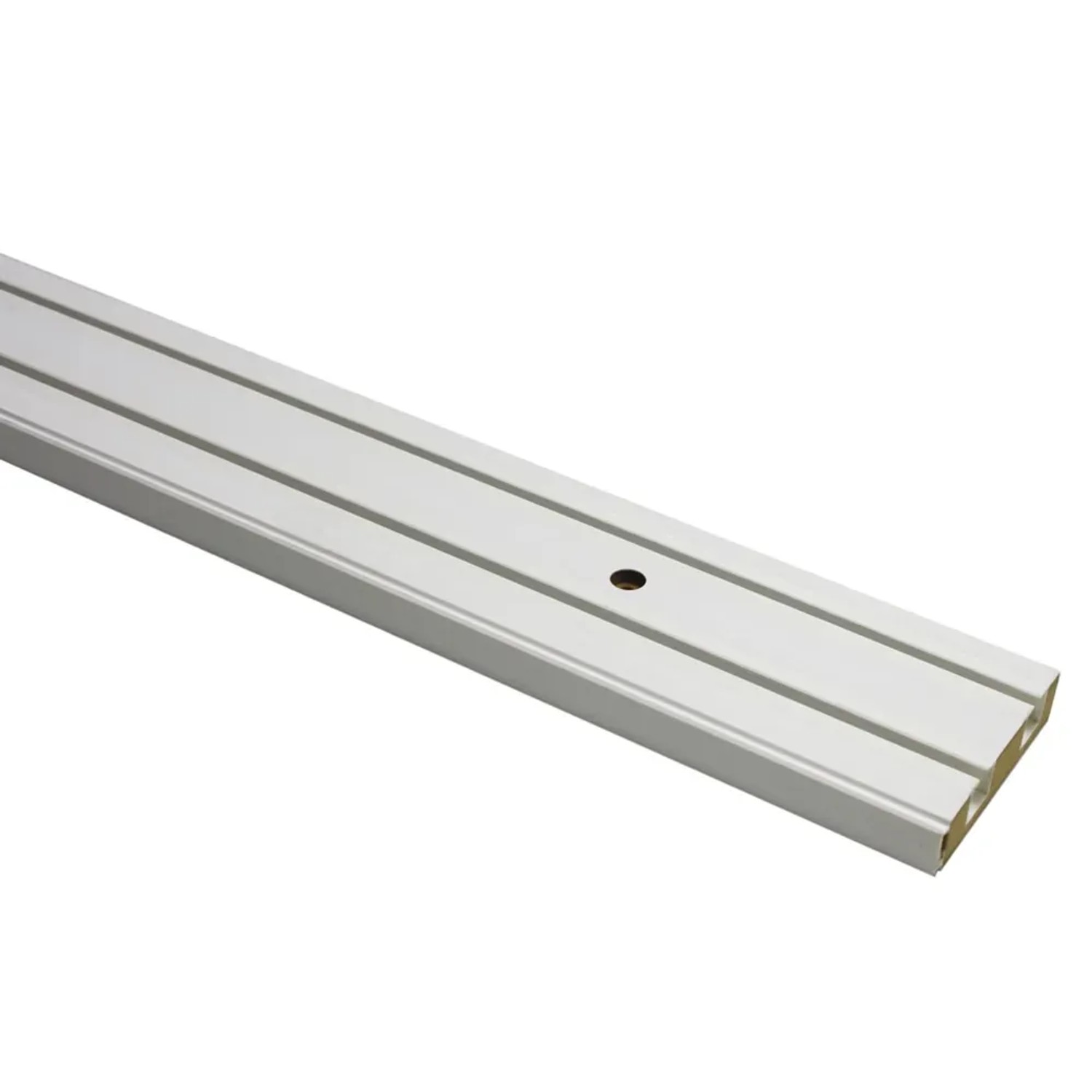 Weiße, 2-läufige Gardinia Vorhangschiene GE2 (210 cm) mit vorgebohrten Löchern.