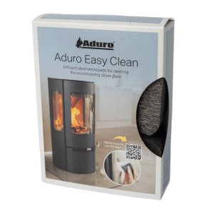 Aduro Easy Clean Stahlwolle Schwamm zur Reinigung von Kaminscheiben, verpackt.