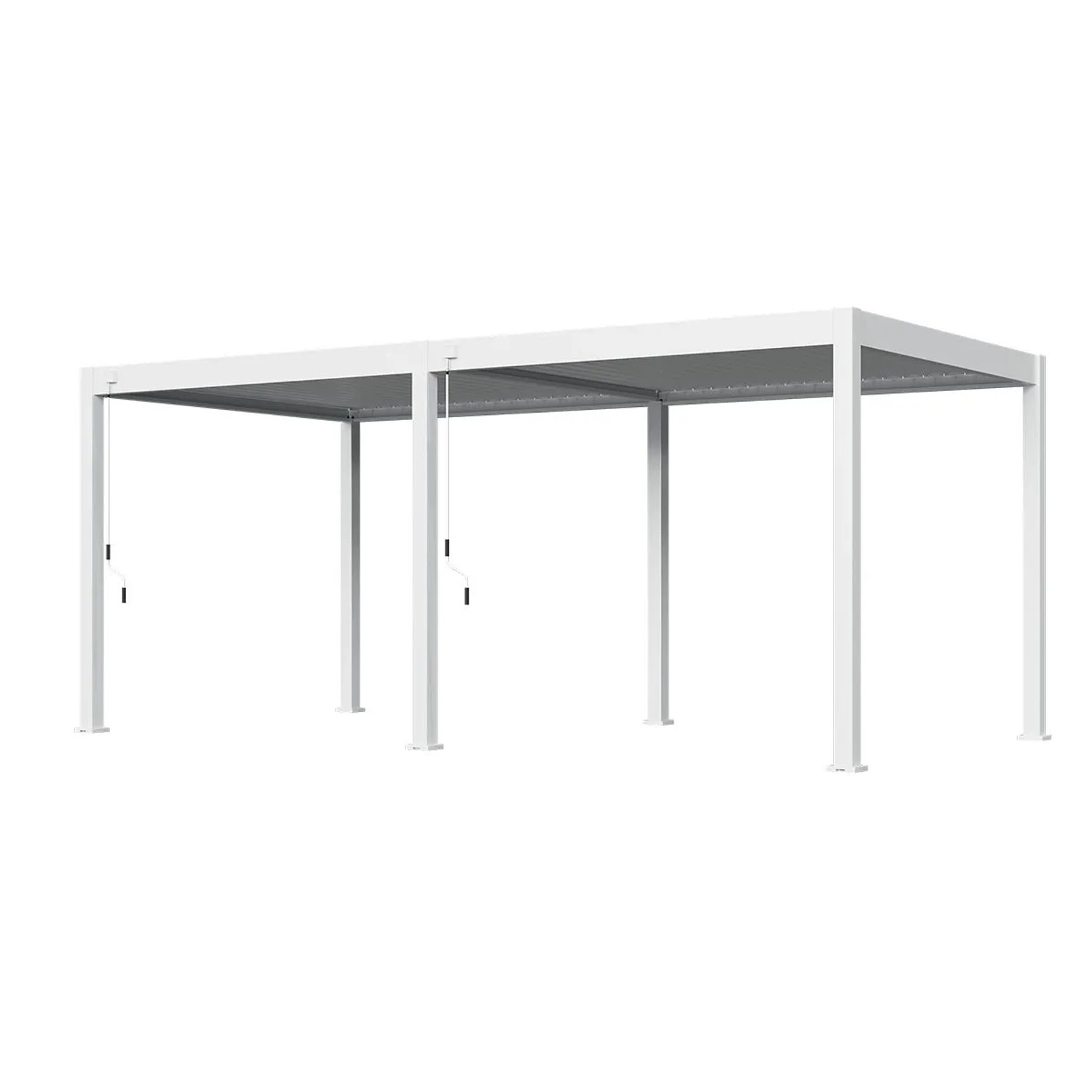 Weiße freistehende Aluminium-Pergola mit verstellbaren Lamellen, 3x6m. Ideal als Sonnenschutz & Markise.