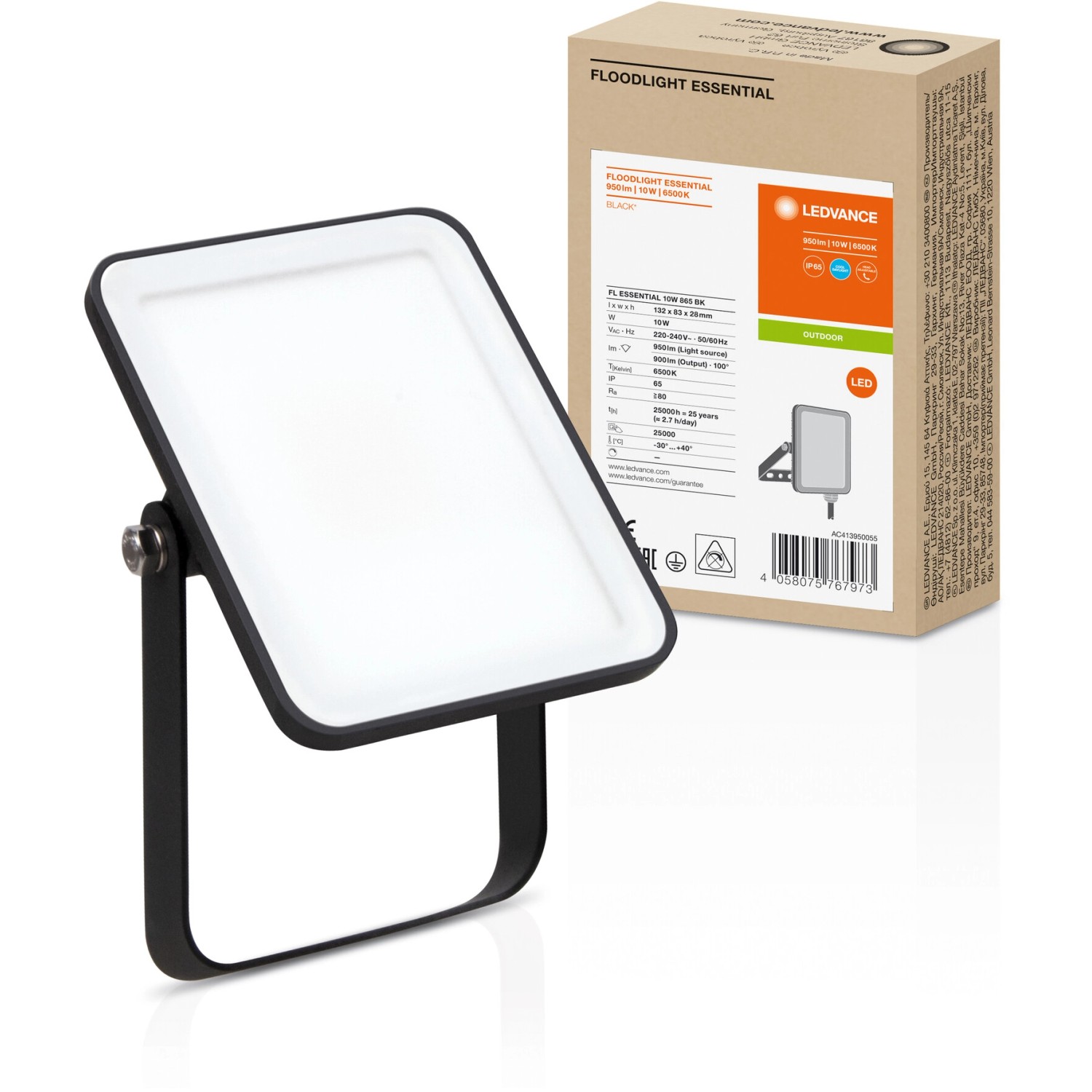 Ledvance Außenstrahler Floodlight Essential, 10W, schwarz, mit Verpackung.
