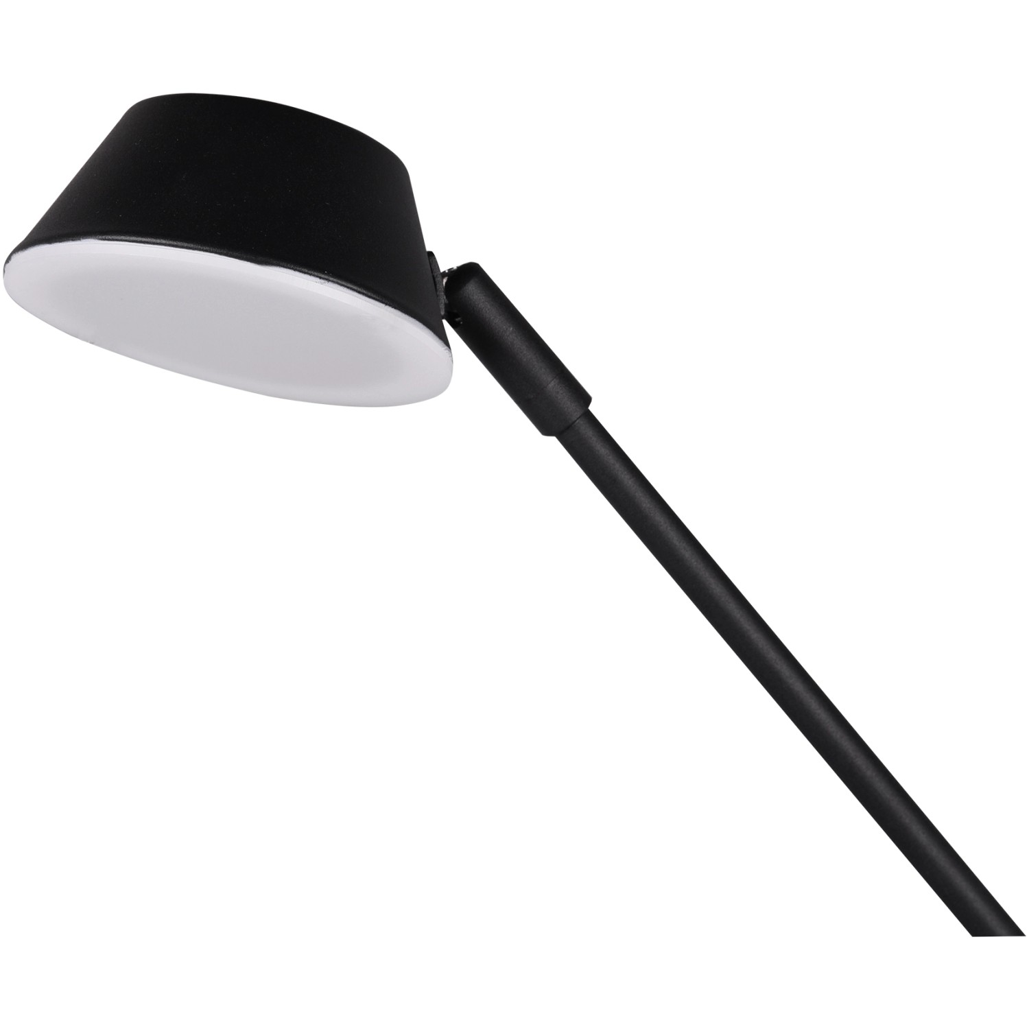 Detailaufnahme: Schwarze LED-Stehleuchte Haora mit schwenkbarem Lesearm.