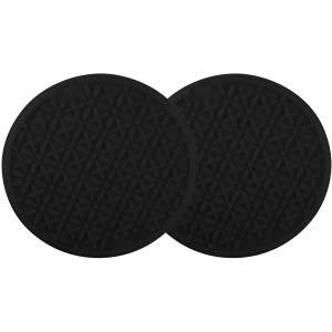 2 schwarze Fackelmann Silikon Untersetzer, Ø 20,2 cm, hitzebeständig und spülmaschinengeeignet.