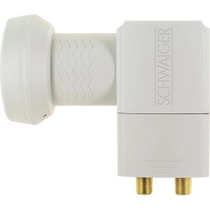 Schwaiger Sun Protect Twin LNB, hellgrau, für SAT Anlagen mit hitzebeständiger Kappe und vergoldeten Anschlüssen.