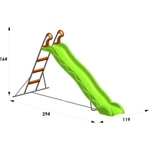 Grüne Trigano Rutsche Linou aus Metall, 263 cm lang, mit Sprossenleiter für Kinder.