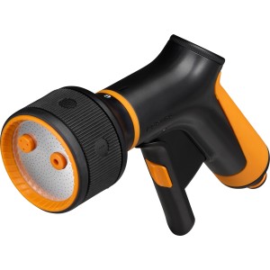 Fiskars Sprühpistole mit 3 Funktionen, schwarz-orange, für Gartenspritzen & Gartenbrausen.