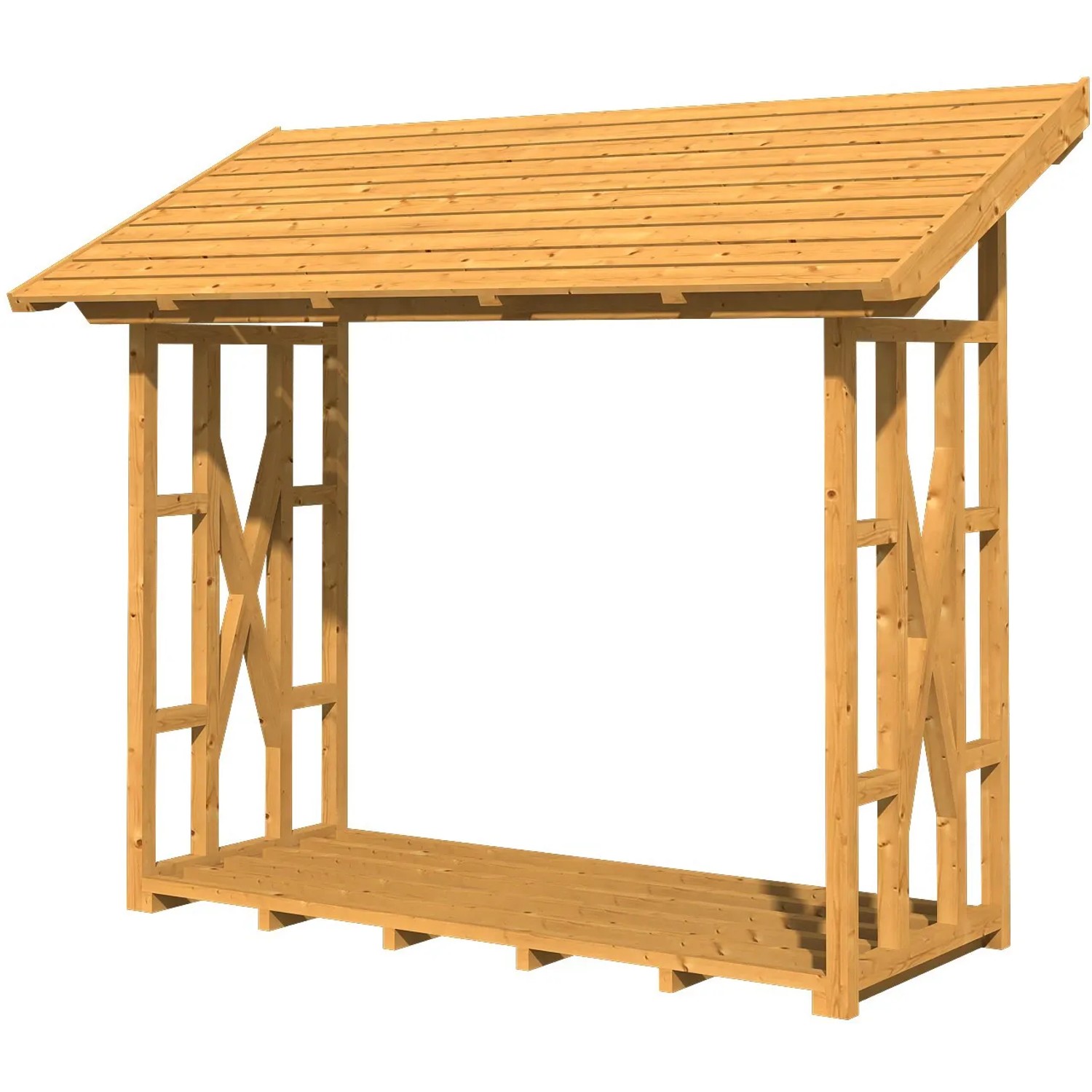 Holzunterstand Paul 2 von Skan Holz, 290x126 cm, naturbelassen. Kaminholzregal aus Douglasie mit Dach.