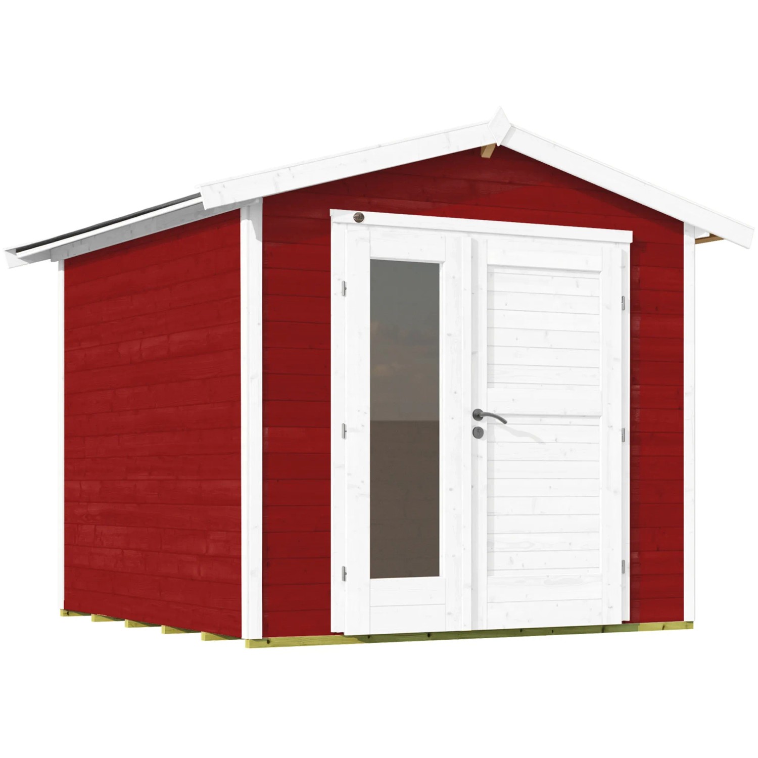 Weka Holz-Gartenhaus 224 A in Schwedenrot mit Design-Doppeltür und Satteldach.