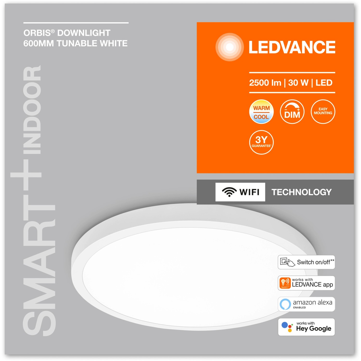 Ledvance Smart+ WiFi Einbauleuchte, rund, weiß, Ø 60cm, dimmbar. Smarte Steuerung per App.