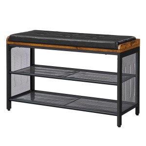 Songmics Schuhbank Dacey, schwarz-braun, mit Sitzkissen und 2 Ablagen.