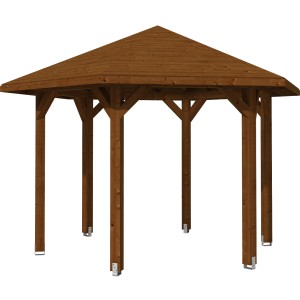 Skan Holz Pavillon Nancy 2, nussbaumfarben, aus Leimholz, 420x364 cm. Gartenlaube mit Massivholzdach.