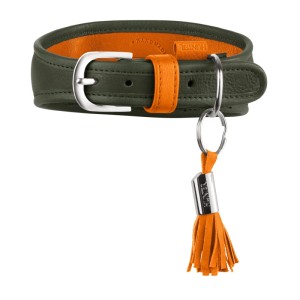 Hunter Windhundhalsband Portofino, oliv/orange, Größe M, mit Zierquaste.