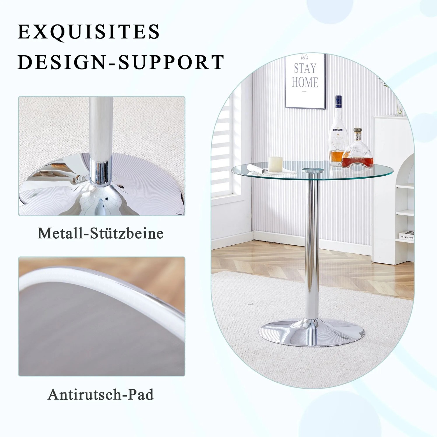 okwish Balkentisch mit Minimalistisch Glas Design 89x89x92cm Transparent_6