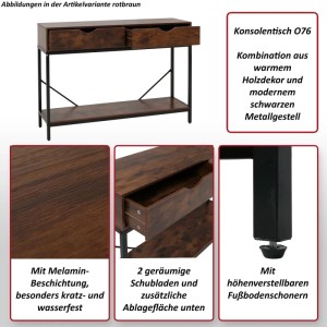 MCW Konsolentisch O76 im Industrial Design mit Schubladen und Ablage, braun