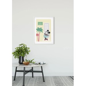Wandbild Minnie Mouse Palms, 50x70 cm, mit Palmen und Minnie Mouse Motiv im weißen Rahmen.