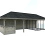 Palmako Pavillon Bianca Set216, grau tauchgrundiert, mit Schiebetüren und Tresen für Outdoorküche.