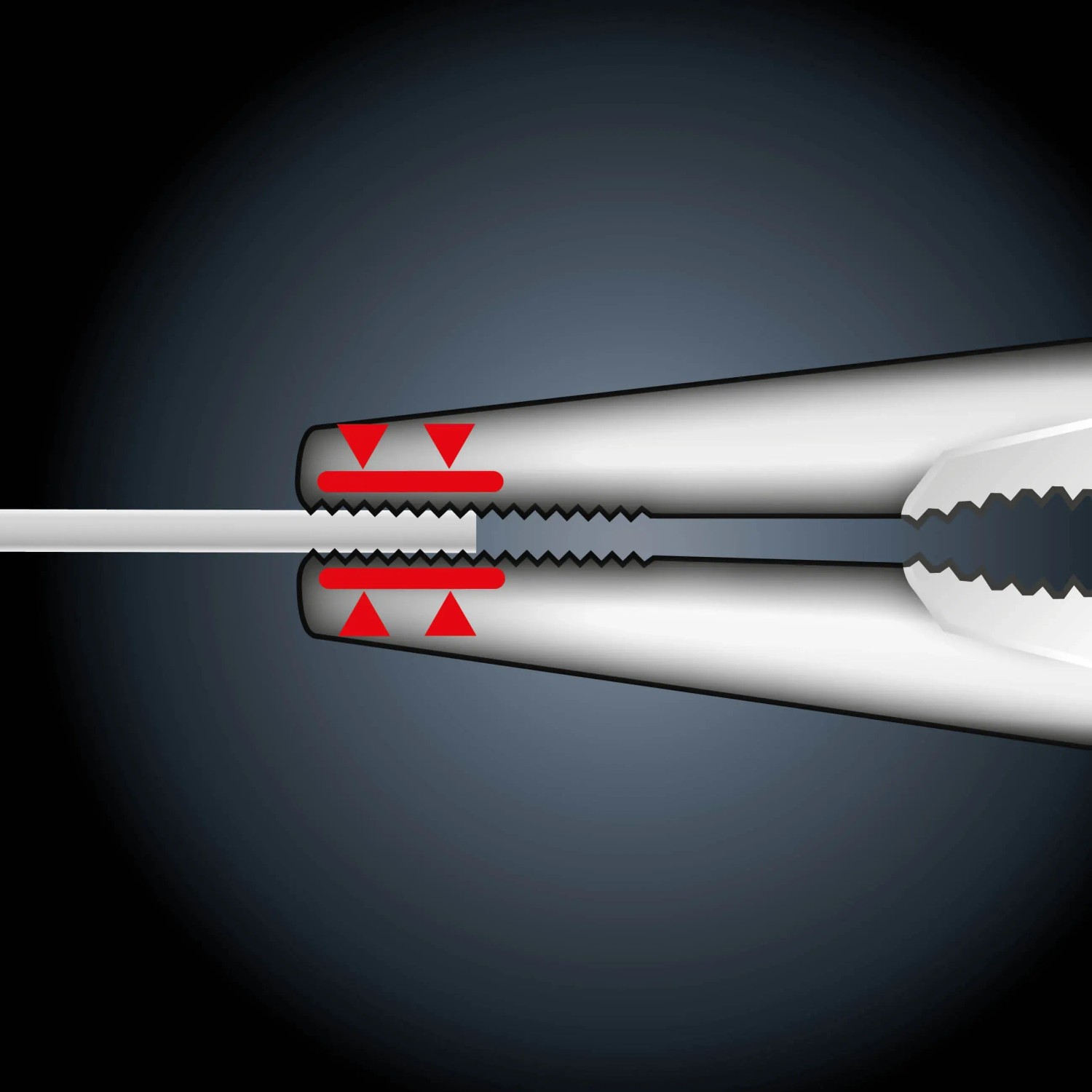 LUX Telefonzange Professional 160 mm beim Schneiden eines Drahts, Detailaufnahme der Zange.