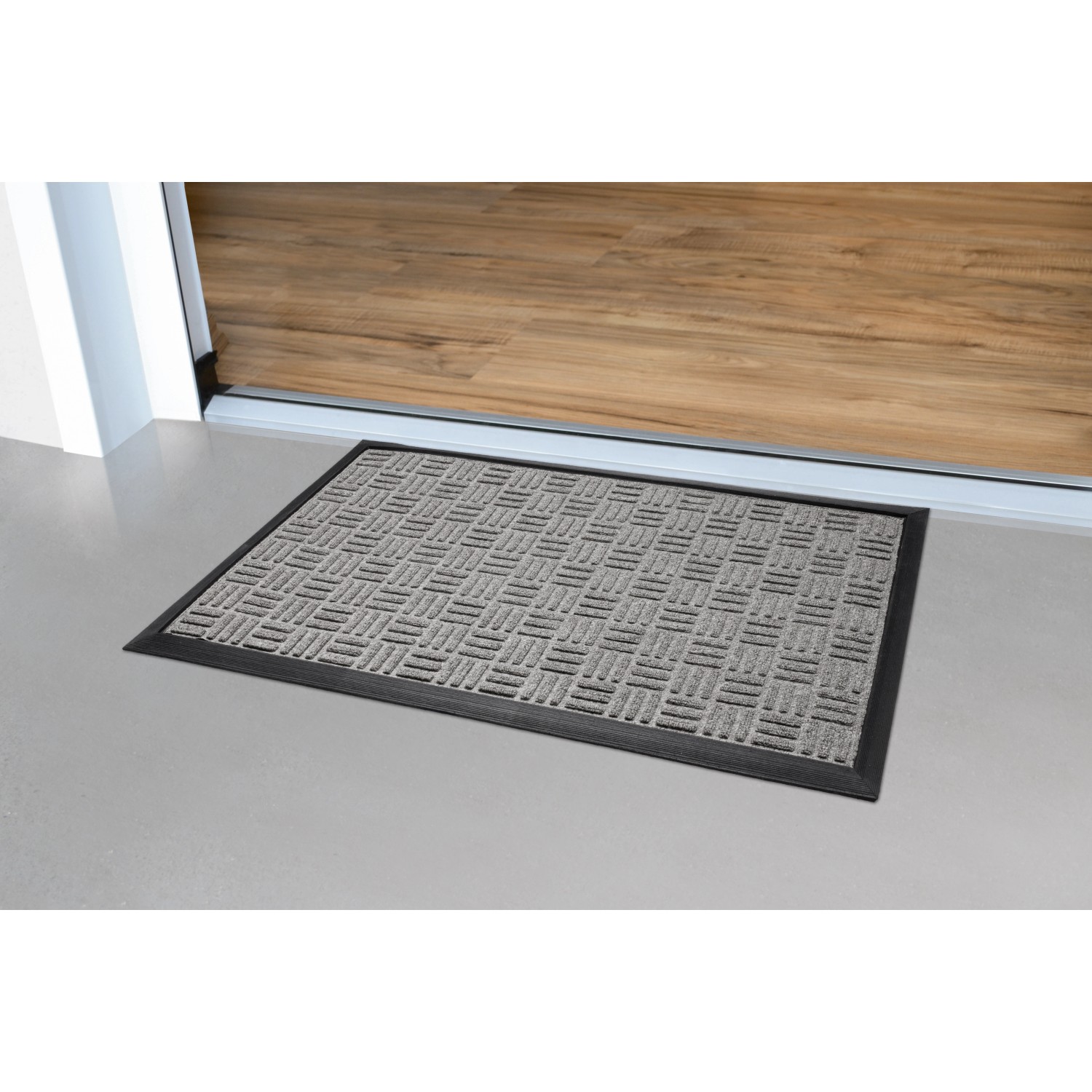 Graue OBI Fußmatte Textur, 40x60 cm, mit rutschfestem Rücken für den Innenbereich.