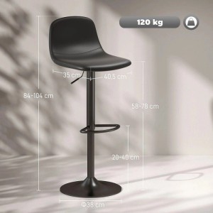 HOMCOM Barhocker 2er Set Höhenverstellbar Kunstleder Schwarz