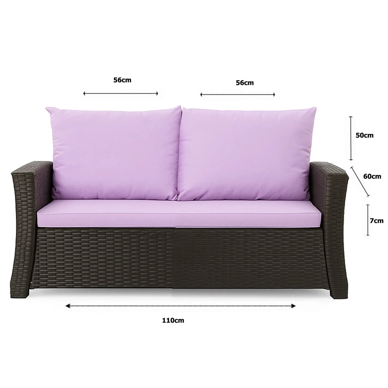 Lila Set Gartenkissen für Polyrattan-Möbel, 110x60x50 cm, für 2-Sitzer Gartensofa.
