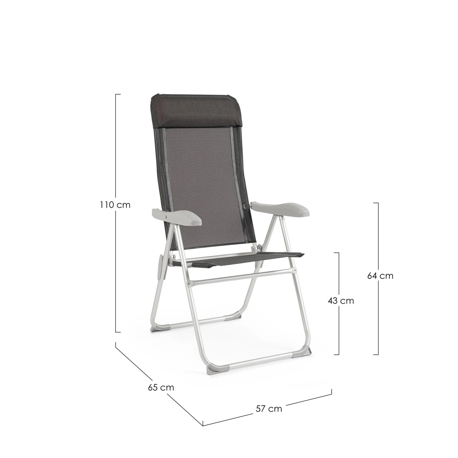 Anthrazitfarbene Yes Hochliege Cayo, 110x57x65 cm, ideal für Garten und Camping.