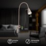 Schwenkbare LED Bettleuchte Tuso in Matt-Nickel. Flexibles Leselicht für Schlafzimmer.