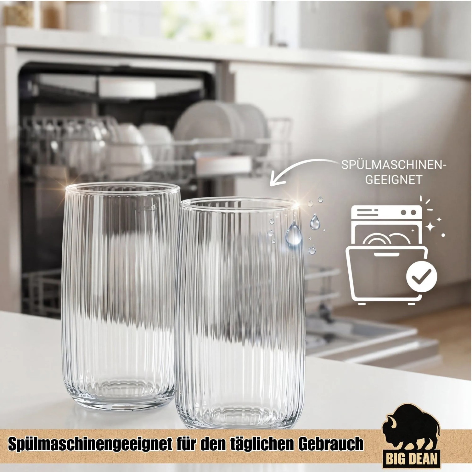 BigDean 6Er Set Geriffelte Gläser Trinkgläser 509 Ml Wassergläser Spülmaschinenfest Made In Europe kaufen bei OBI