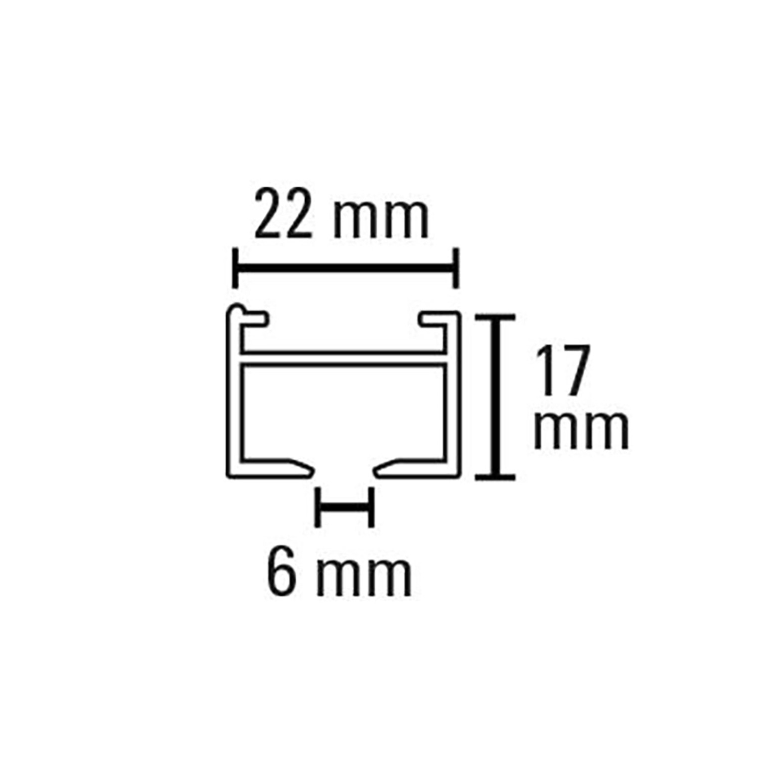 Querschnitt der Schöner Wohnen Aluminium-Vorhangschiene Emilia mit Maßangaben.