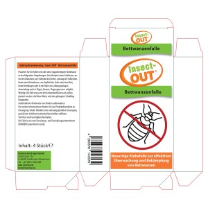 Verpackung der Insect Out Bettwanzenfalle, 4 Stück, zur Schädlingsbekämpfung im Schlafbereich.