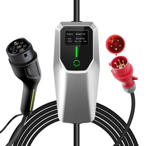 Junsun 11kW EV Ladegerät mit 8m Kabel, Typ 2 Stecker, CEE Stecker und Display. Mobile Wallbox Zubehör.