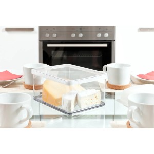 Rotho Vorratsdose Loft Premium, 1 l, transparent/weiß, mit Käse gefüllt.