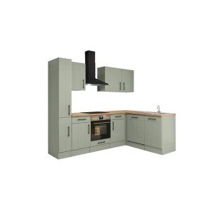 Respekta Winkelküche Anton Landhaus Schilfgrün 250 cm mit Einbau Herd-Set
