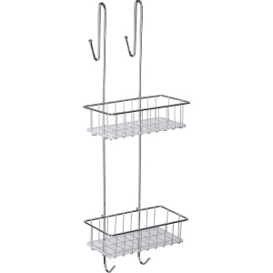 Wenko Badregal Aldo aus Edelstahl mit 2 Ablagen und Haken für Badutensilien.